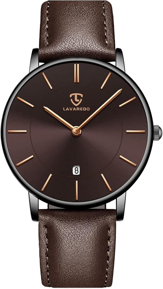 L LAVAREDO Watch for Men, Extremely Thin Mens Watches Minimalist Analog Men's Leather Wrist Watches with Time/Date, Birthday Gift for Men Boyfriend