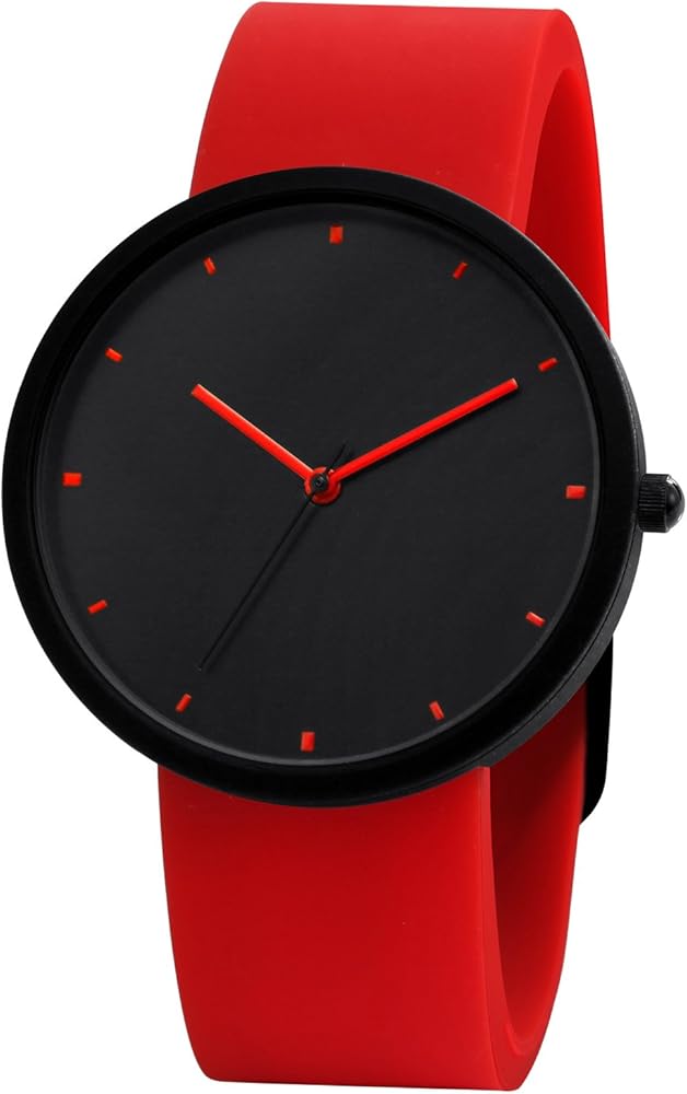 NUOVO Men Watch Red Watch for Men Silicone Watch Black Face Watch Sports Watch Casual Watch Waterproof Watch