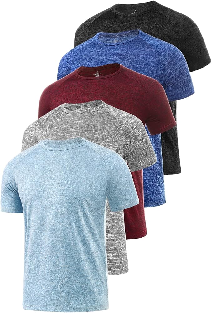 Xelky 4-5 Pack Men's Dry Fit T Shirt Moisture Wicking Athletic Tees Exercise Fitness Activewear Short Sleeves Gym Workout Top