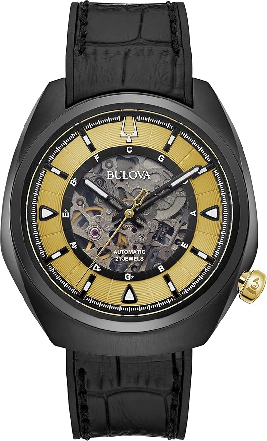 Bulova Grammy Automatic Mens Stainless Steel with Black Leather & FKM Rubber Strap, Black (Model: 98A241)