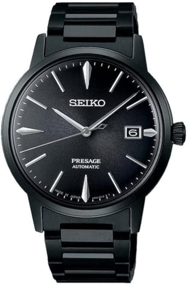 SEIKO SRPJ15 Automatic Watch for Men - Presage Collection - Rich Black Patterned Dial - Stainless Steel, Black Ion Finish - Water-Resistant 50M