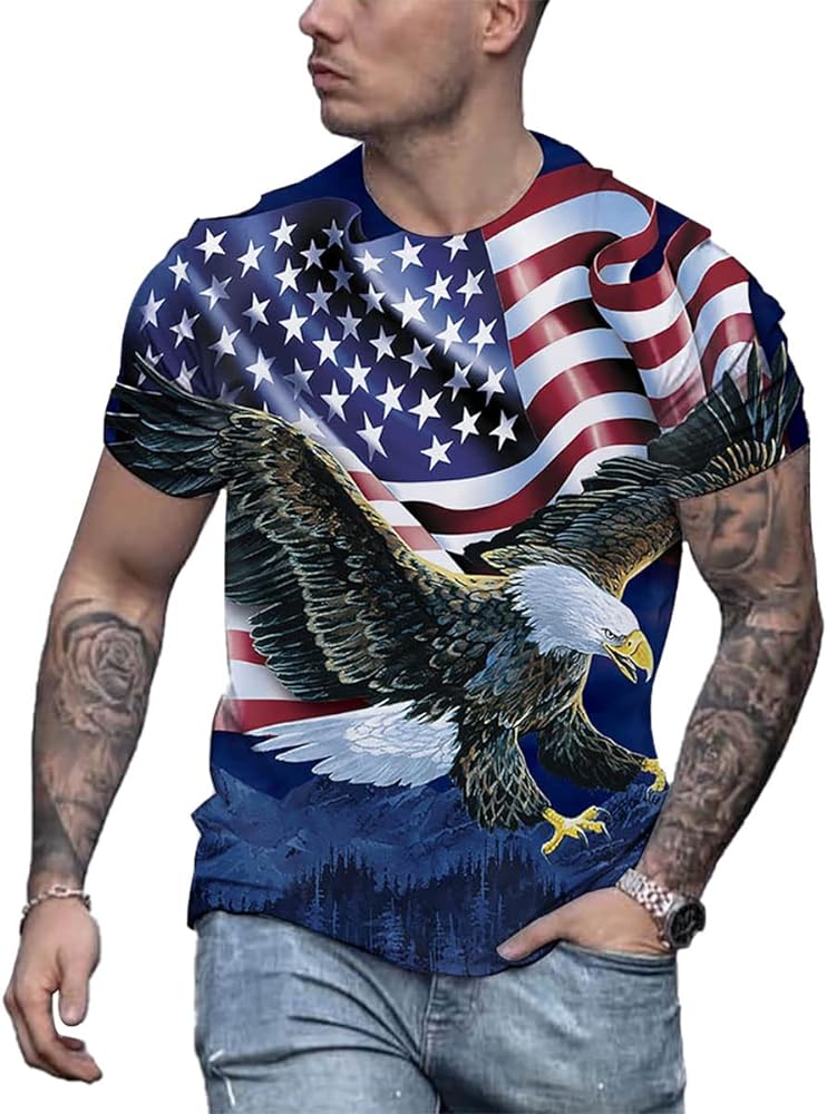 Men's Short Sleeve Patriotic American Design with Eagle and Flag Premium T-Shirt