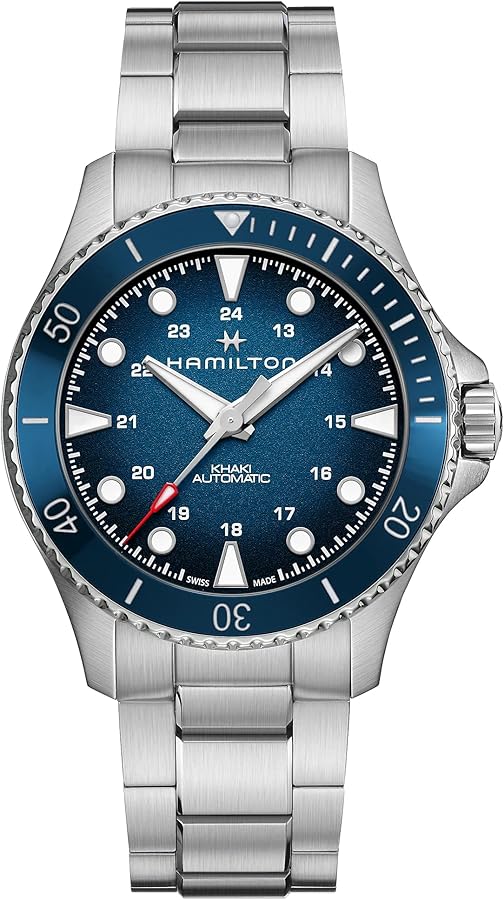 Hamilton Watch Khaki Navy Scuba Auto | Swiss Made | 43mm Stainless Steel Case | Blue Dial Analog Watch | Silver Stainless Steel Bracelet (Model: H82505140)