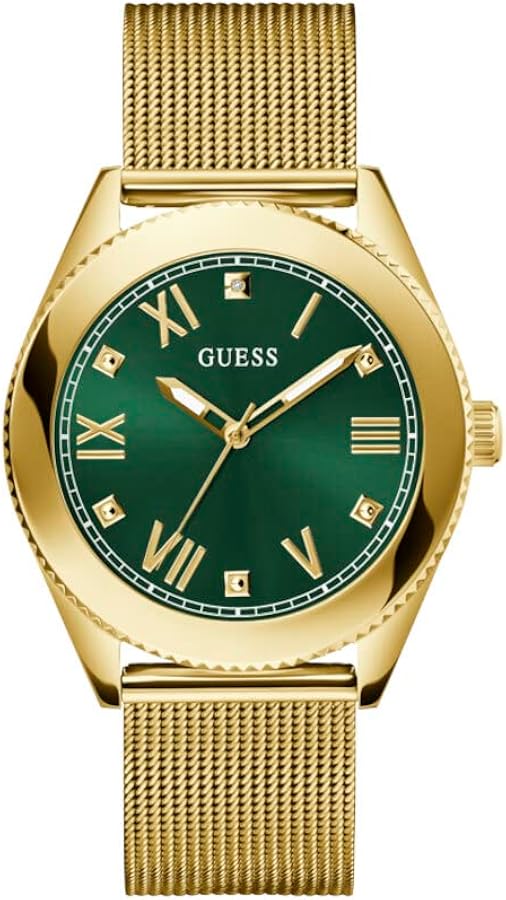 GUESS Men's 44mm Watch - Black Bracelet Gold Tone Case Green Dial