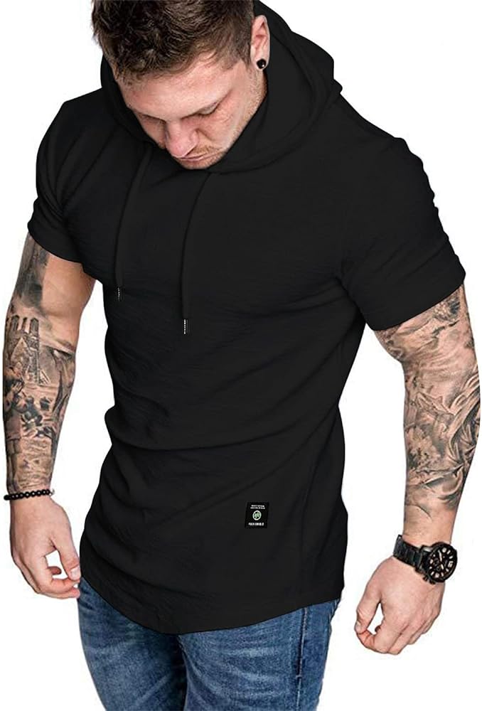 Aiyino Men's Short Sleeve Athletic Hoodies Sport Sweatshirt Solid Color Fashion Pullover