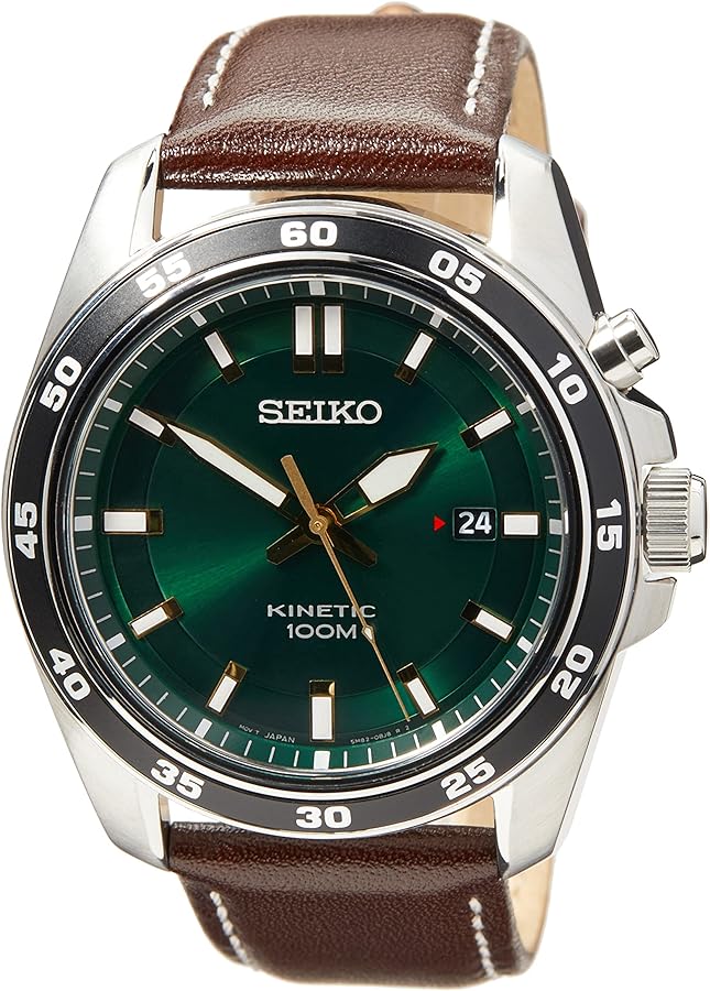 Seiko Herren-Uhr Kinetik Edelstahl mit Lederband