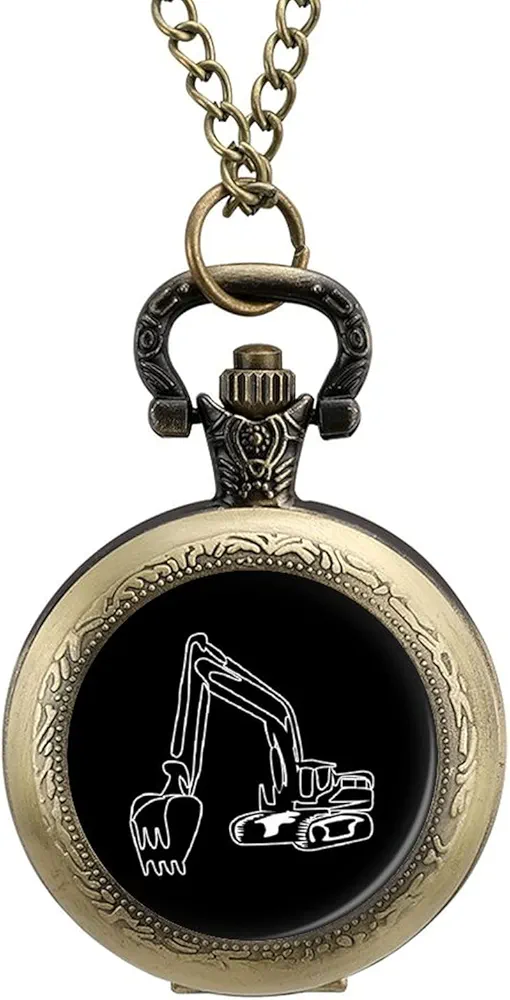 Excavator Operator Pocket Watches for Men with Chain Digital Vintage Mechanical Pocket Watch