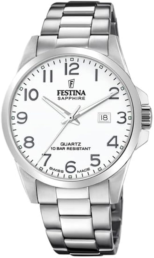 Festina Watch for Men F20024/1 Swiss Made Silver Stainless Steel case Silver Stainless Steel Strap, Silver, Bracelet