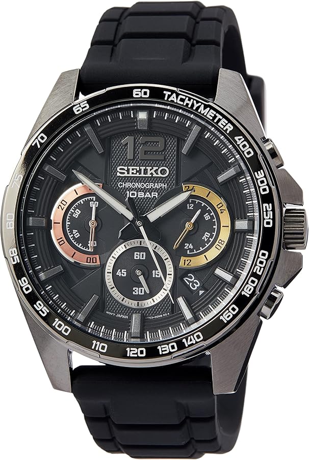 Seiko Men's Quartz Watch Stainless Steel with Silicone Strap, Black, One Size, Chronograph