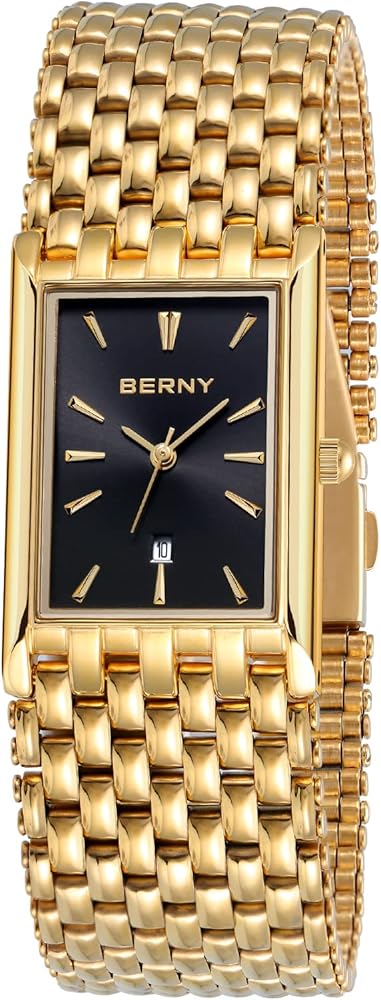 BERNY Gold Watches for Men with Date Window Japanese Quartz Movement Waterproof Men's Wrist Watches Luxury Casual Fashion Mens Watch