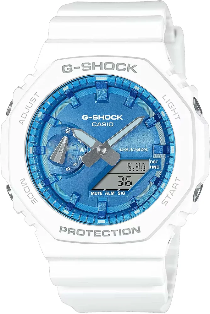 Casio GA2100WS-7A Men's Seasonal 2100 Series Analog Digital White Band Blue Dial G Shock Watch