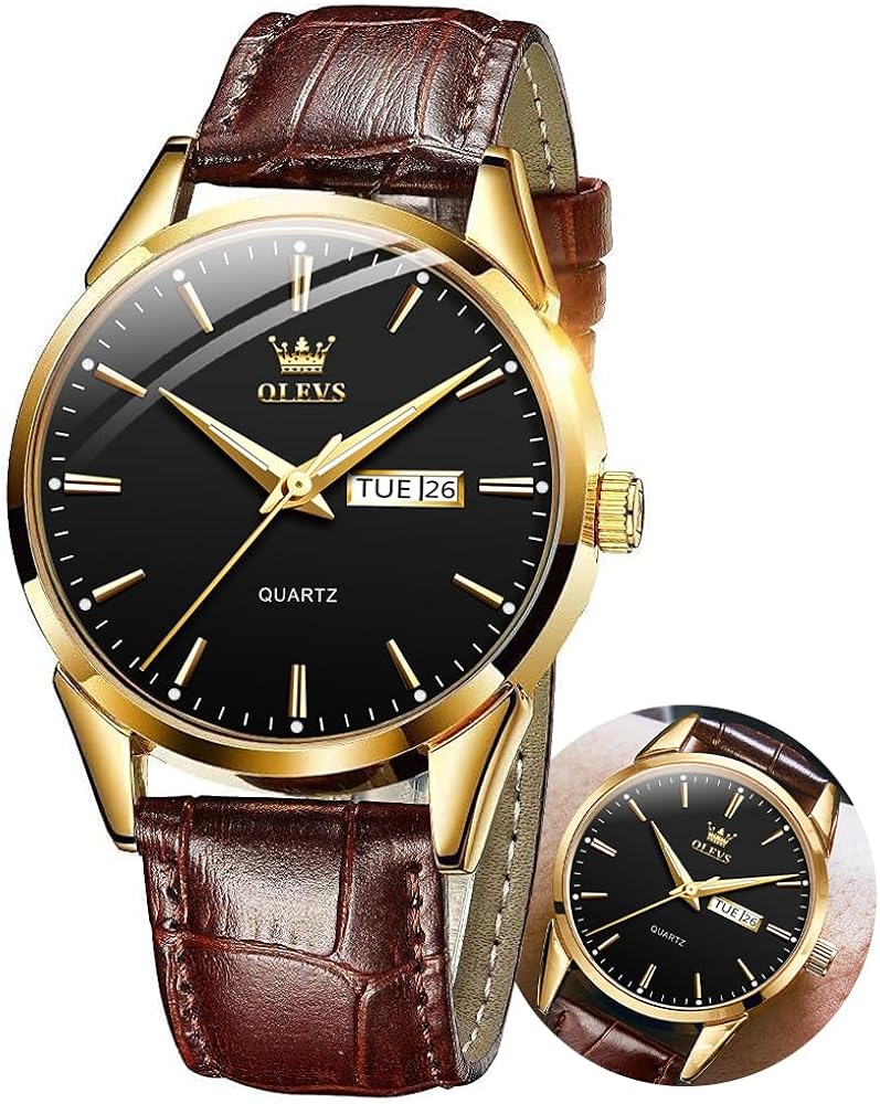 OLEVS Men Watch Leather Analog Quartz Male Dress Week Date Business Classic Luminous Leather Strap 3ATM Waterproof Wrist Watch Lovers