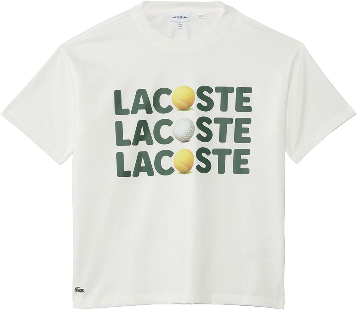 Lacoste Short Sleeve Crew Neck Tee Shirt W/Large Wording Graphic + Tennis Ball