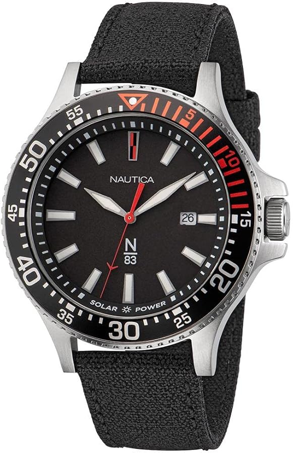 Nautica N83 Men's N83 Cocoa Beach Black Recycled Cotton Canvas Strap Watch(Model: NAPCBF201)