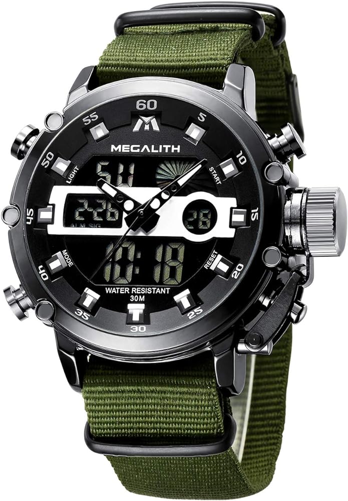 MEGALITH Mens Watches Waterproof Digital Military Sport Tactical Multifunction Heavy Duty Led Digital Watch for Men, Alarm Stopwatch, Nylon/Leather Strap