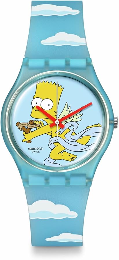 Swatch Simpsons Watch Blue Unisex Casual Bio-sourced Quartz Sweet Embrace