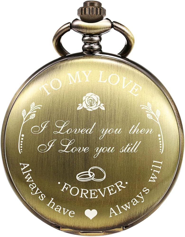 Mens Womens Quartz Personalized Pocket Watch Engraved Engraving Customized with Chain Gift Box Wedding Gift for Groomsman Bestman Husband Dad Love