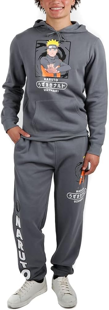 Bioworld Naruto Men's Charcoal Hoodie and Sweatpant Combo