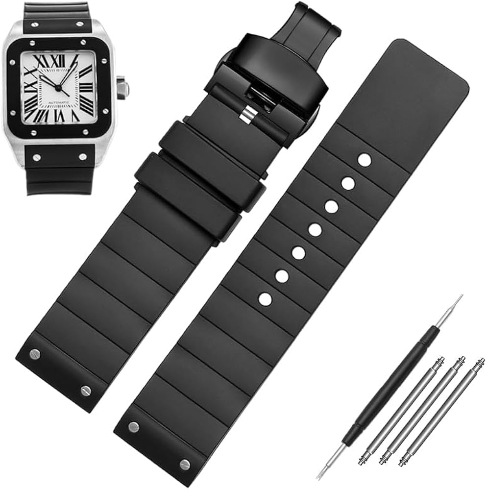 23mm Watch Strap for Cartier Santos Sandoz Santos 100 Silicone Watch Strap Rubber Men and Women Black