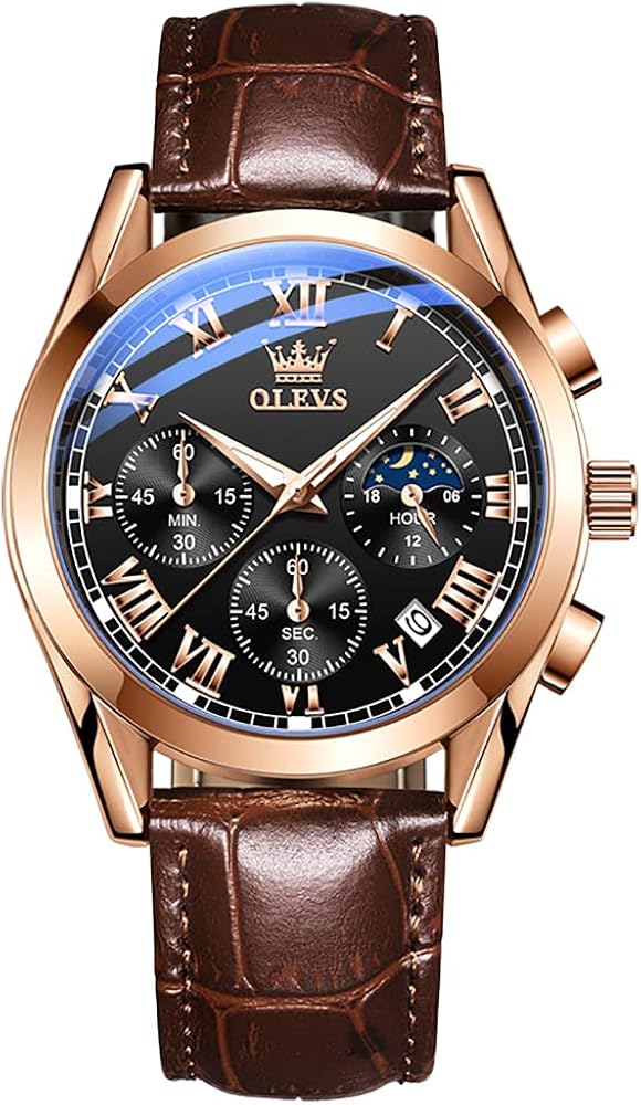 OLEVS Watches for Men Leather Watch Analog Quartz Luxury Chronograph Wrist Watches with Date Dress Waterproof Luminous Men Watches