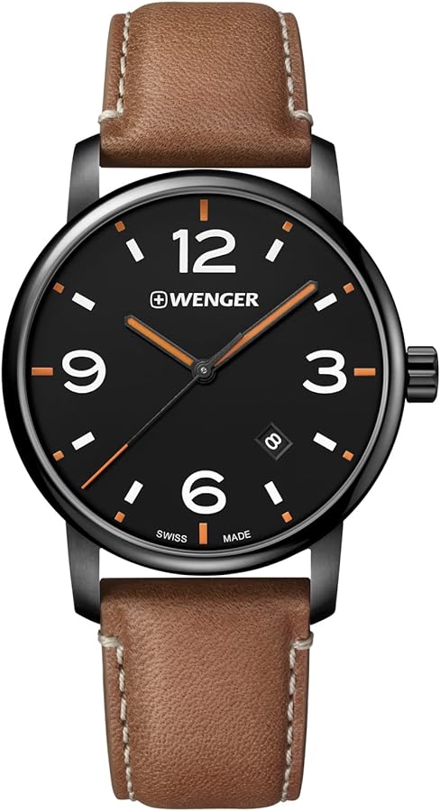 Wenger Men's Urban Metro Stainless Steel Swiss-Quartz Leather Strap, Brown, 21.8 Casual Watch (Model: 01.1741.134)