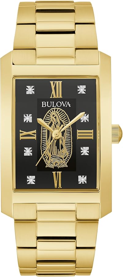 Bulova Our Lady of Guadalupe Gold Stainless Steel 3-Hand Quartz Watch with Diamonds