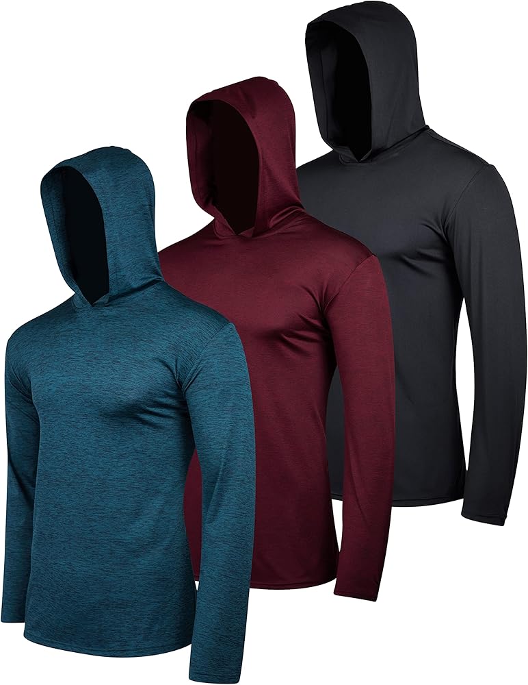 Real Essentials 3 Pack: Men's Dry Fit Moisture Wicking Long Sleeve Active Athletic Hoodie Pullover Sweatshirt (Big & Tall)