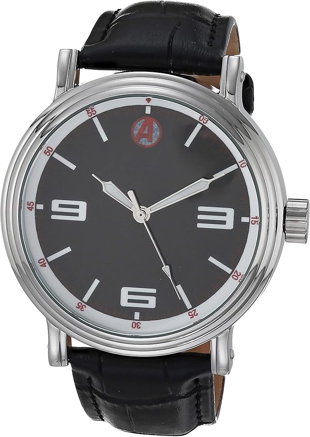 Marvel Avengers Men's Silver Alloy Vintage Watch, Black Leather Strap,WMA000420