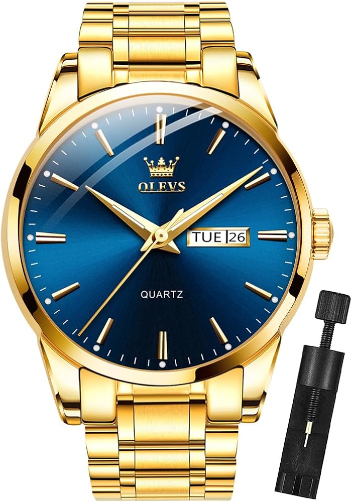 OLEVS Mens Gold Watches Analog Quartz Business Dress Watch Day Date Stainless Steel Classic Luxury Luminous Waterproof Casual Male Wrist Watches