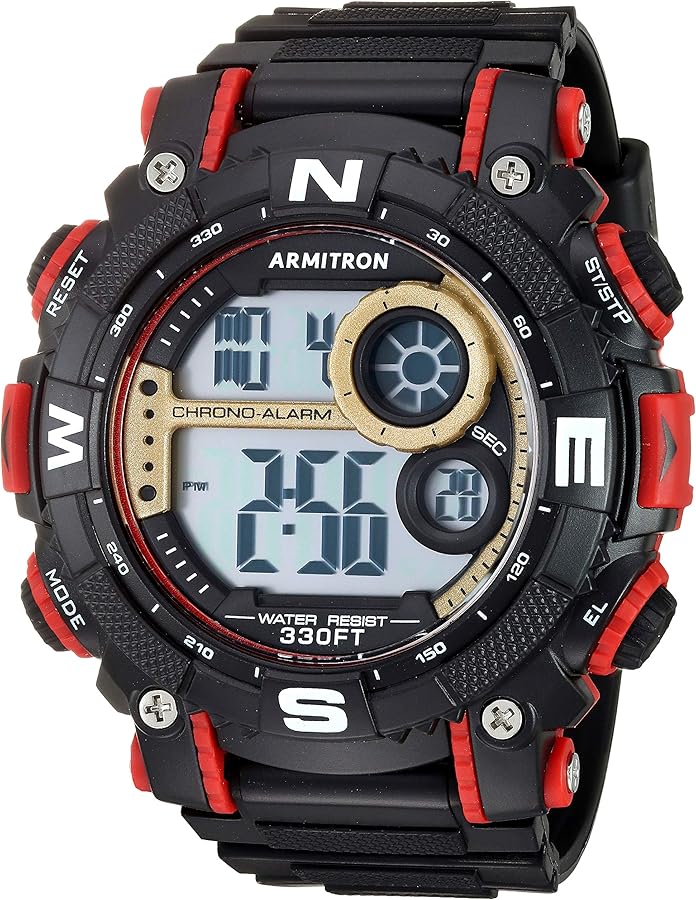 Armitron Sport Men's Dark Red Accented Digital Chronograph Black Resin Strap Watch, 40/8284GBR