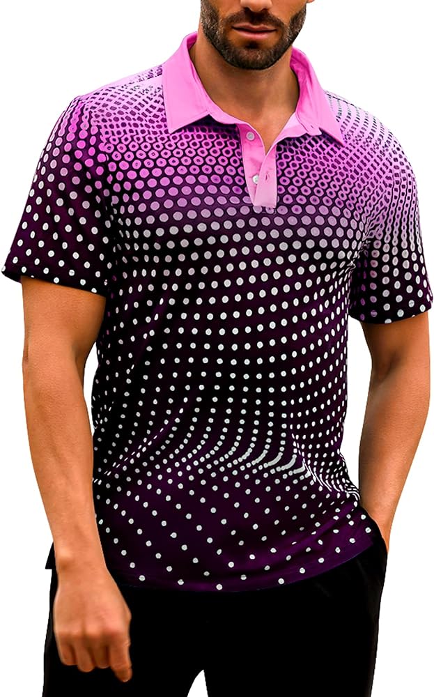 Men's Golf Shirts Polo Short Sleeve Gradient Quick Dry Fit Moisture Wicking Athletic Printed Shirts Mens Polo Shirt