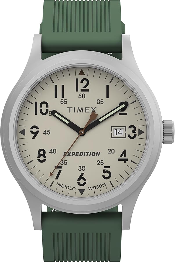 Timex Men's Expedition Scout 40mm Watch – Black Case & Dial with Olive Leather Slip-Thru Strap