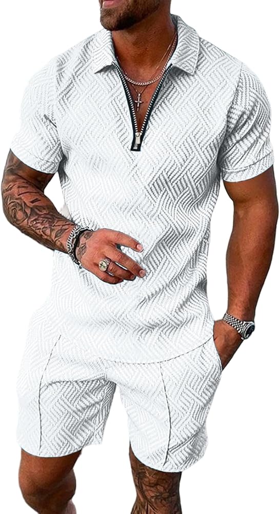 Mens Short Sets 2 Piece Outfits - Fashion Casual Tracksuits Summer Short Sleeve Polo Suit for Men