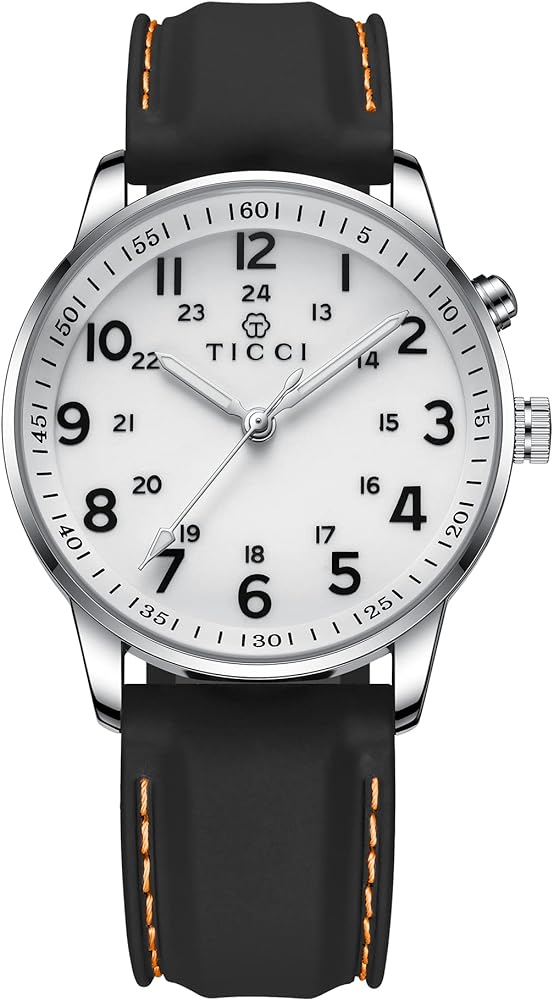 TICCI Men Unisex Medical Quartz Watch Glow in Dark Arabic Numerals Military Time Lighted Easy Read Face Silicone Band Waterproof for Students Nurses Doctors