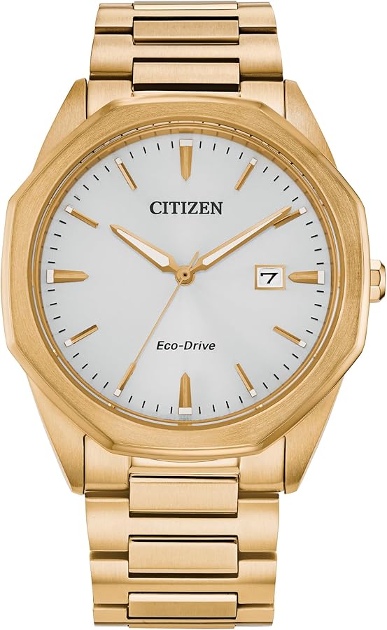 Citizen Men's Eco-Drive Corso 3 Hand Gold Stainless Steel Watch, Silver-White Dial, 41mm (Model: BM7492-57A)