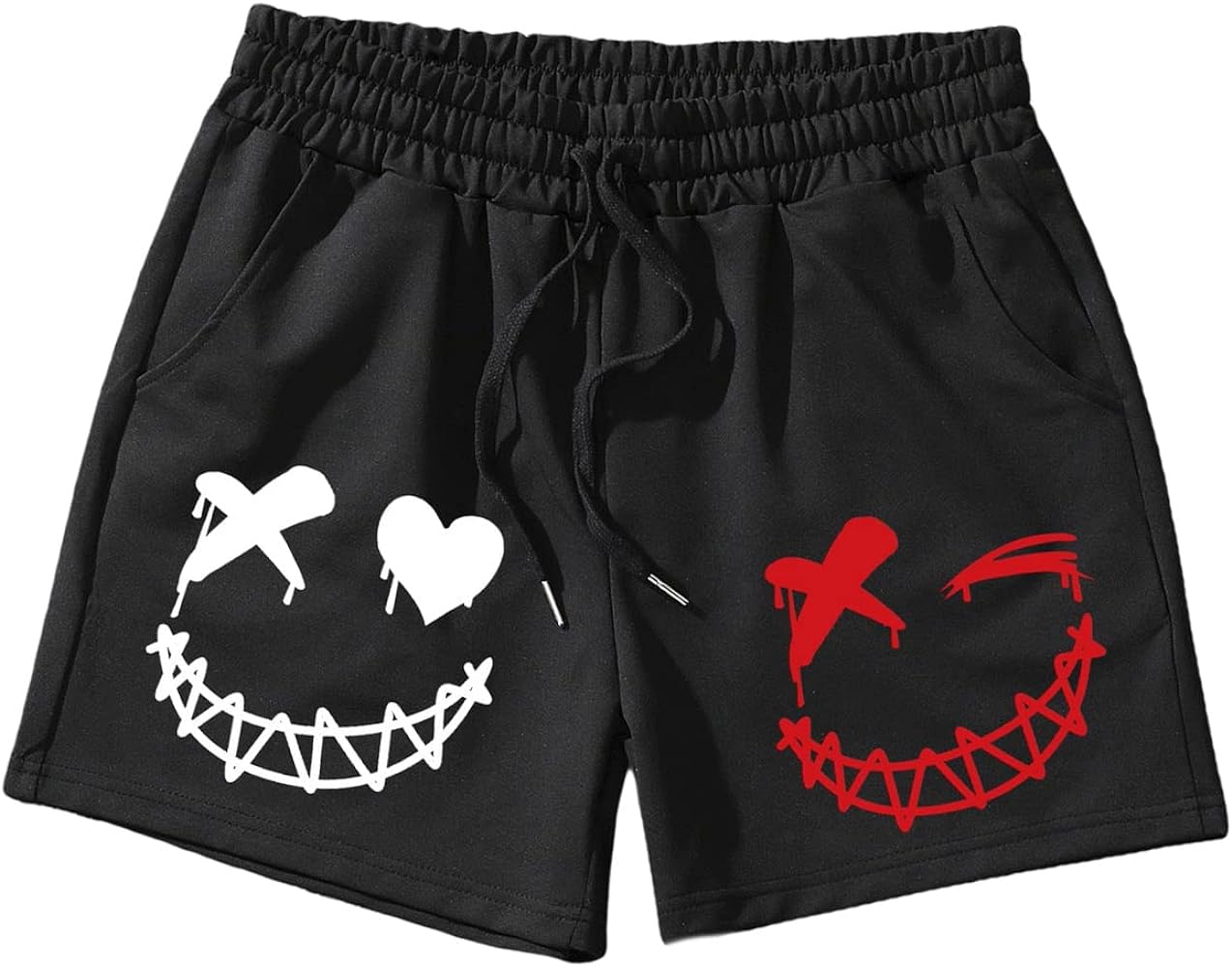 GORGLITTER Men's Cartoon Graphic Running Workout Shorts Drawstring Waist Track Shorts with Pockets