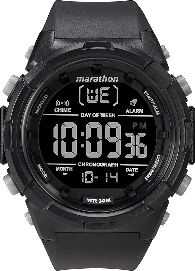 Timex Marathon Digital 50mm Resin Strap Watch - Black/Negative - TW5M22300