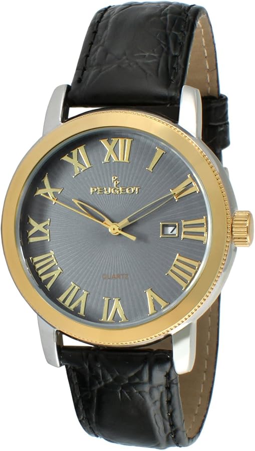 Peugeot Men's Mechanical Hand Wind Dress Watch - Stainless Steel Case w.Leather Band