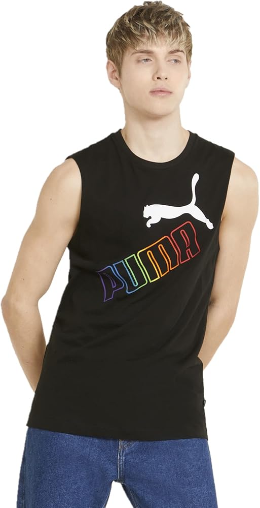 Puma Men's Essentials Sleeveless Tee, Rainbow Black, XX-Large