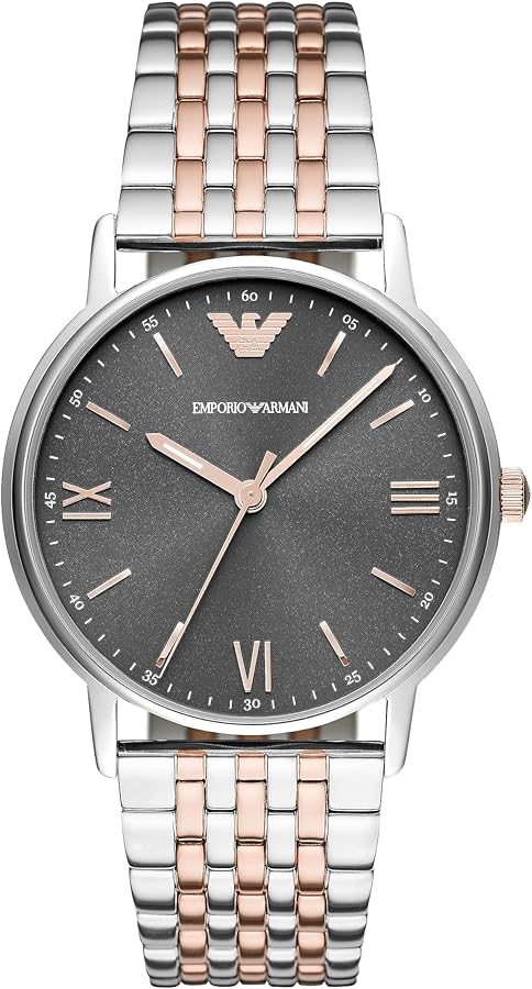 Emporio Armani Men's Three-Hand Silver and Rose Gold Two-Tone Stainless Steel Bracelet Watch (Model: AR11121)