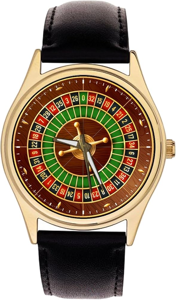 Casino Roulette Wheel Art Las Vegas Gambling Solid Brass Men's Watch w Gift Box