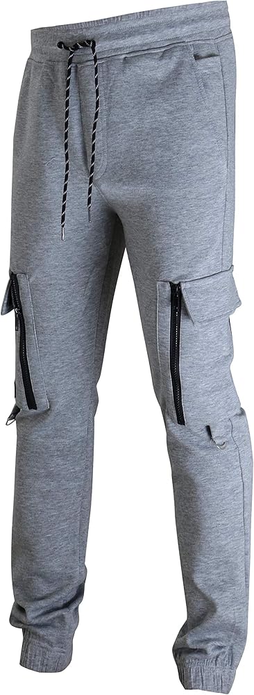 Mens Interlock Fleece Utility Athletic Jogger Workout Zipper Pockets Sweatpants