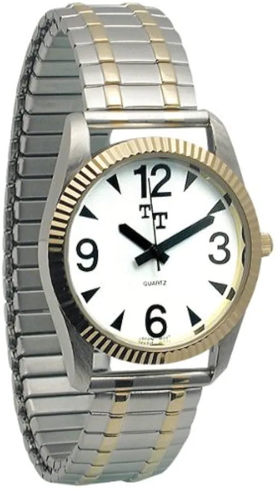 Mens Low Vision Watch- White Face w-Exp Band