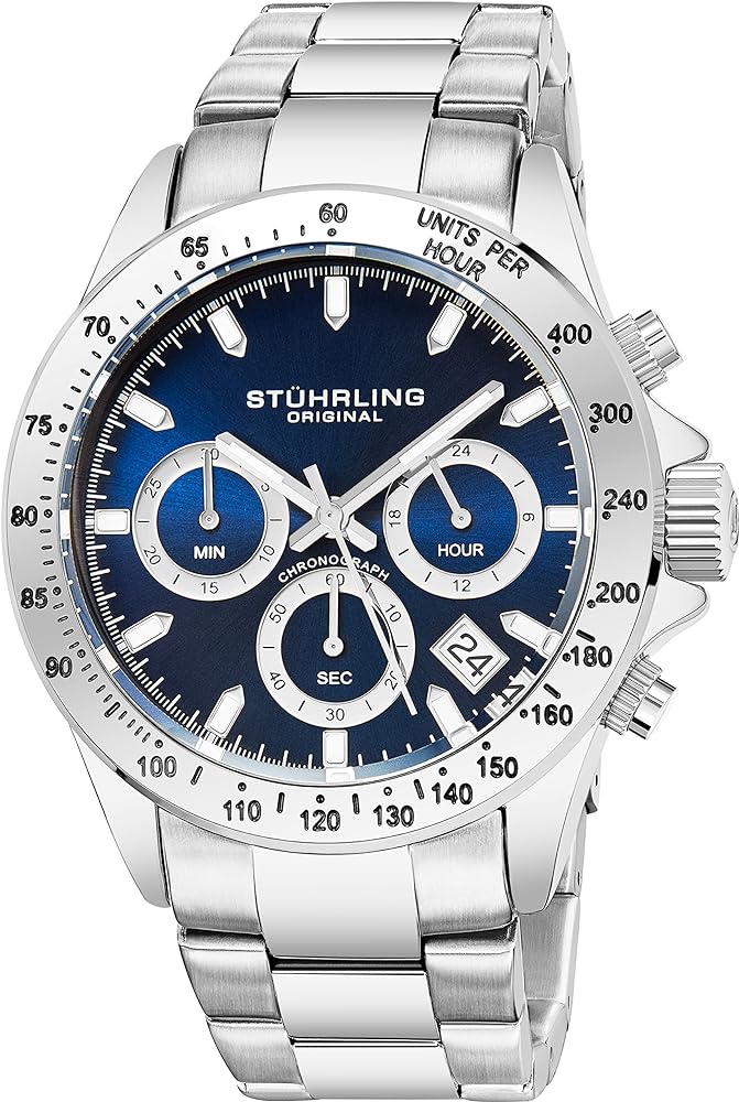 Stührling Original Men’s Chronograph Watch Stainless Steel Bracelet with Screw Down Crown and Water Resistant to 100 M. Analog Dial Quartz Movement