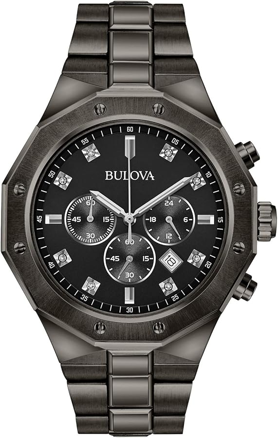 Bulova Men's Classic Diamond 6-Hand Chronograph Quartz Watch, Calendar Date, Luminous Markers, 100M Water Resistant, 44mm