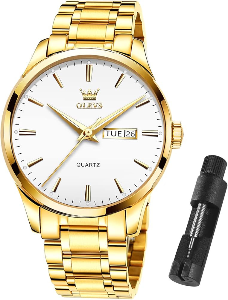 OLEVS Mens Gold Watches Waterproof Stainless Steel Lightweight Watch with Date Classic Luxury Dress Watch for Men Gold White Blue Green Dial