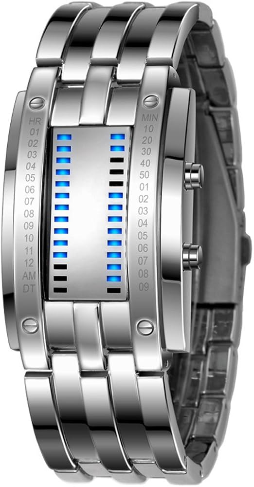 FANMIS Creative Mens Binary Matrix Blue LED Digital Watch Fashion Classic Black Plated Waterproof LED Backlight Bracelet Watches