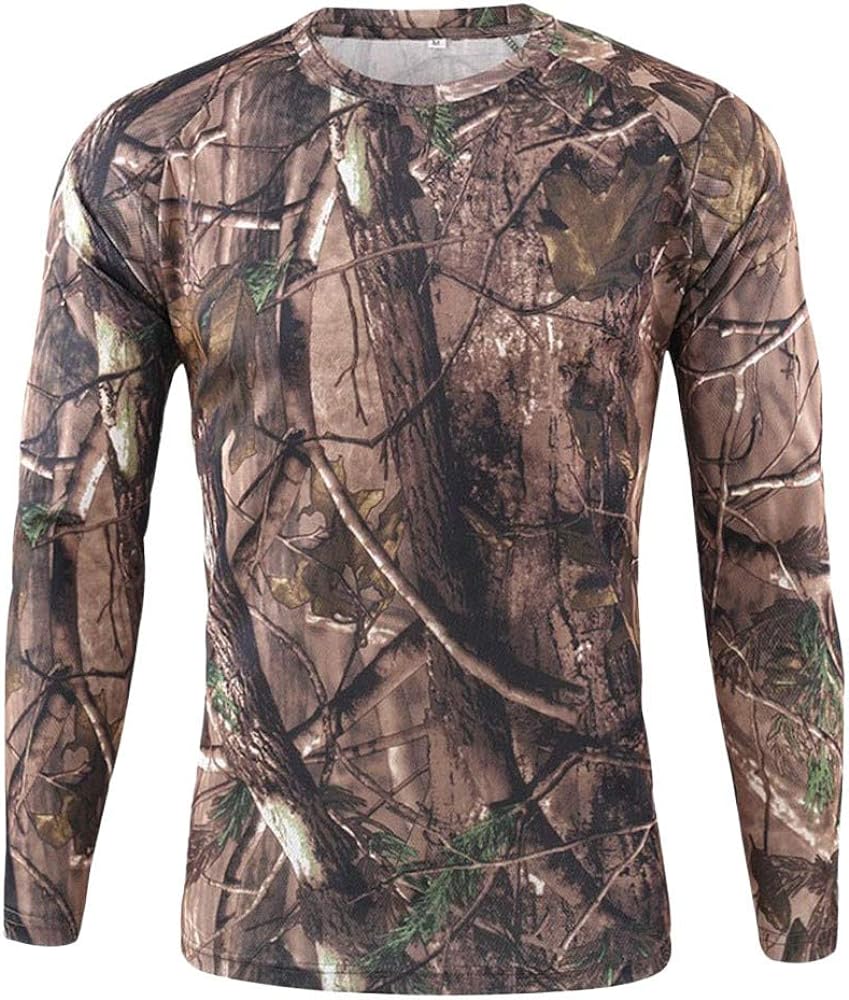 Long Sleeve Camo T-Shirt for Men Military Camouflage Athletic Compression Shirt Workout Gym Sports Quick Dry Hiking Shirts