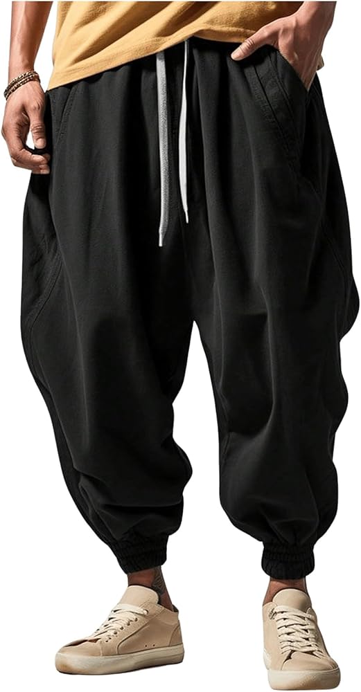 OYOANGLE Men's Drawstring Waist Baggy Jogger Pants Sports Athletic Loose Sweatpants