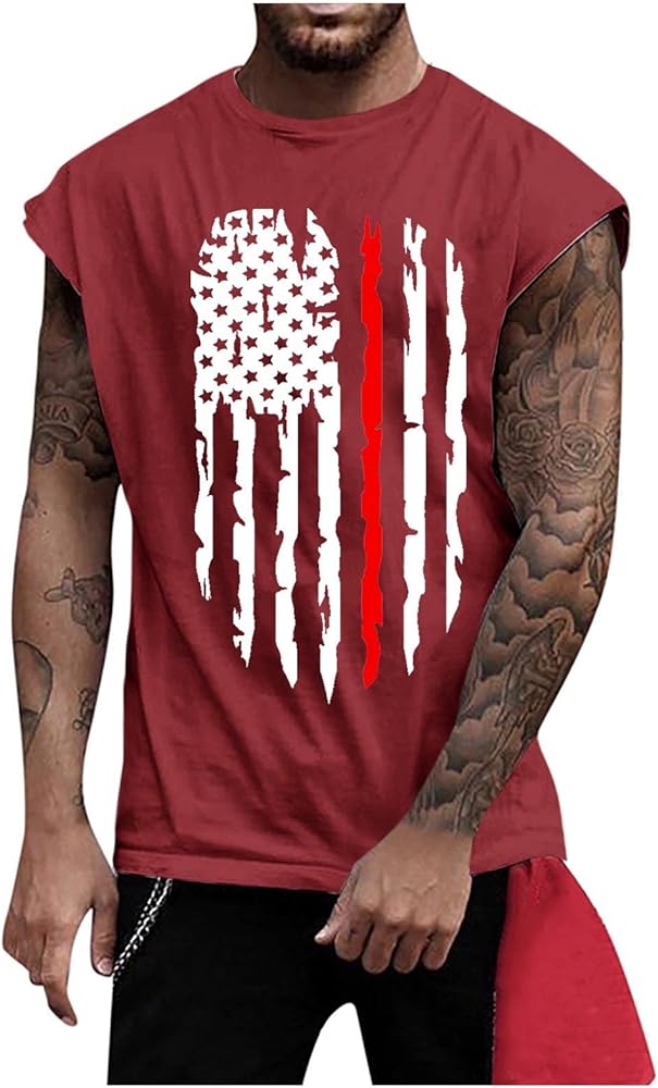 Men's Tank Top Flag Tank Shirts 4th of July Sleeveless Muscle Shirt Graphic Gym Workout Patriotic Tee, S-4XL